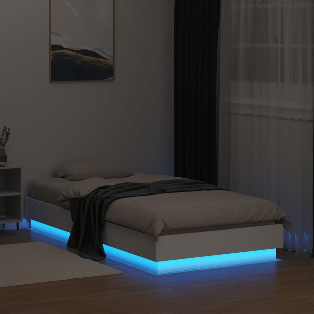 Okvir kreveta s LED svjetlima bijeli 75 x 190 cm