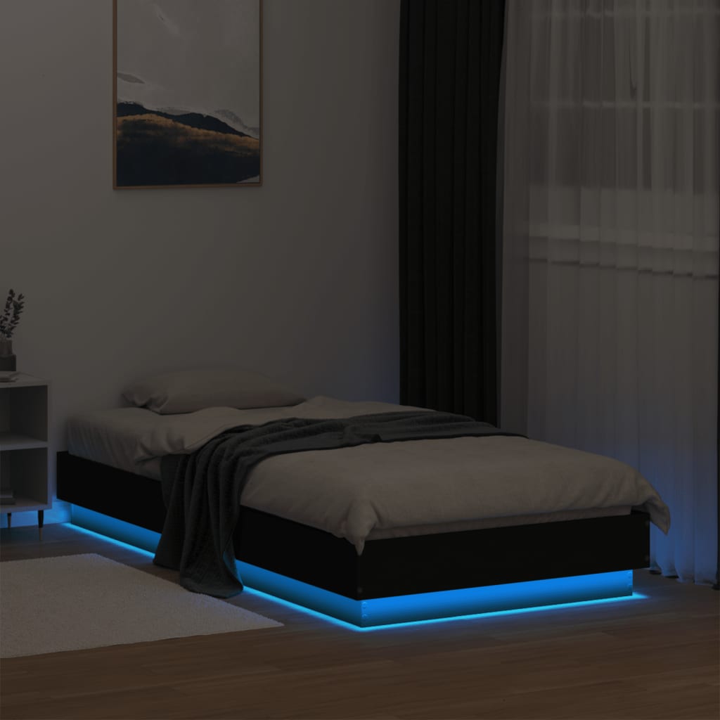Okvir kreveta s LED svjetlima crni 75 x 190 cm