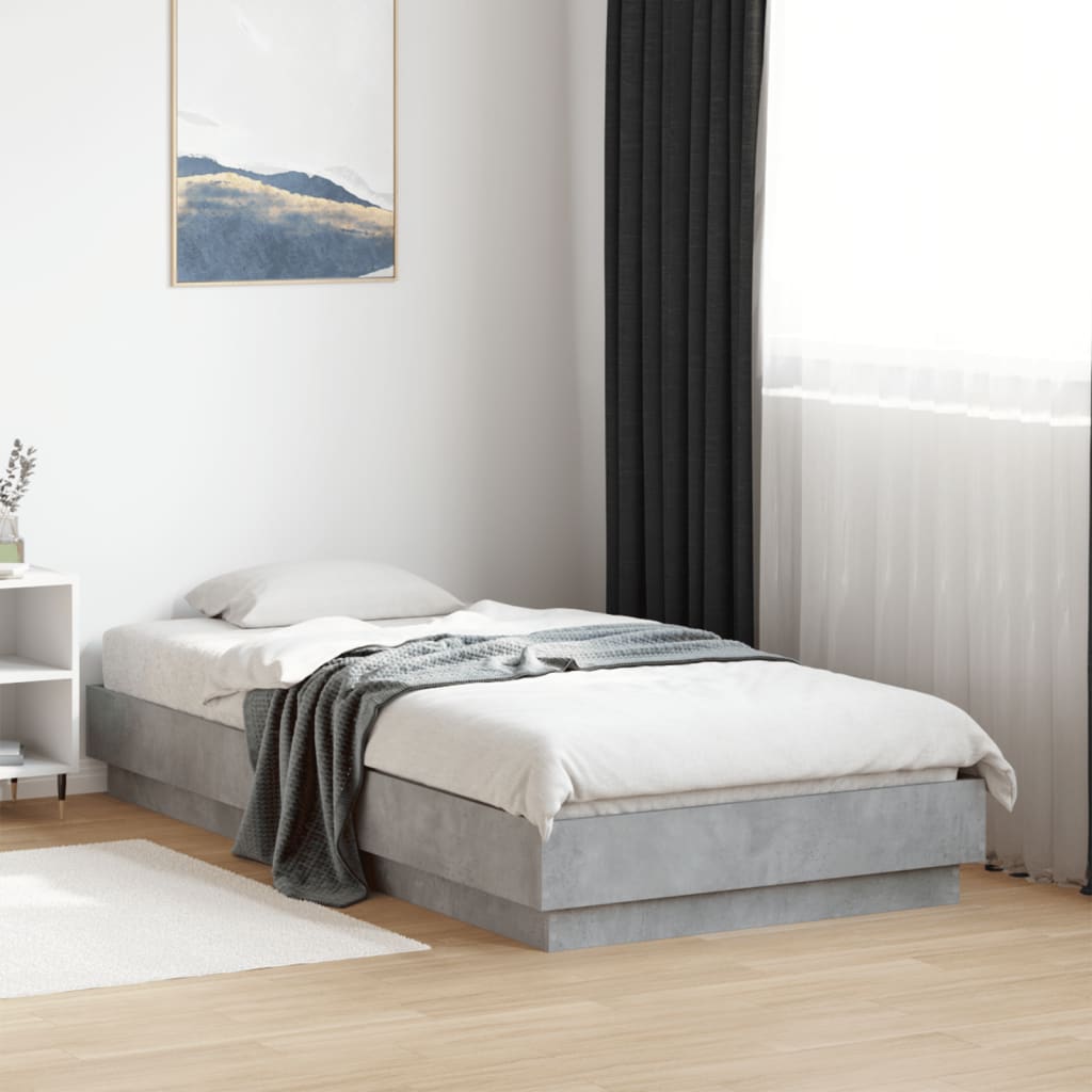Okvir kreveta s LED svjetlima siva boja betona 75 x 190 cm