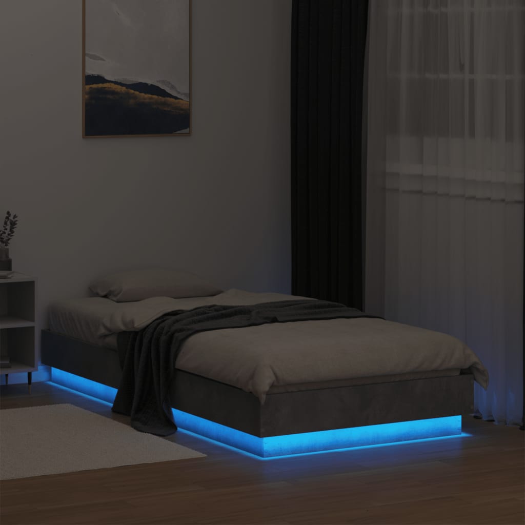 Okvir kreveta s LED svjetlima siva boja betona 75 x 190 cm