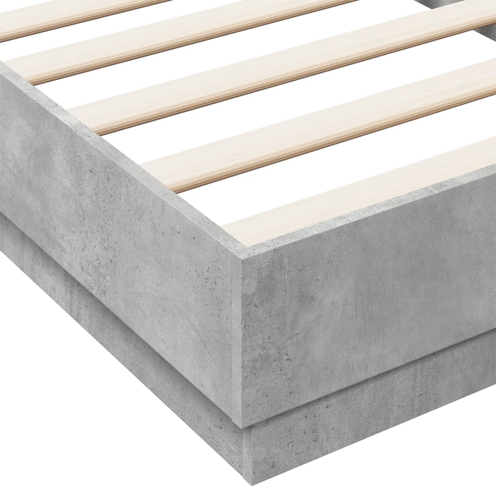 Okvir kreveta s LED svjetlima siva boja betona 75 x 190 cm