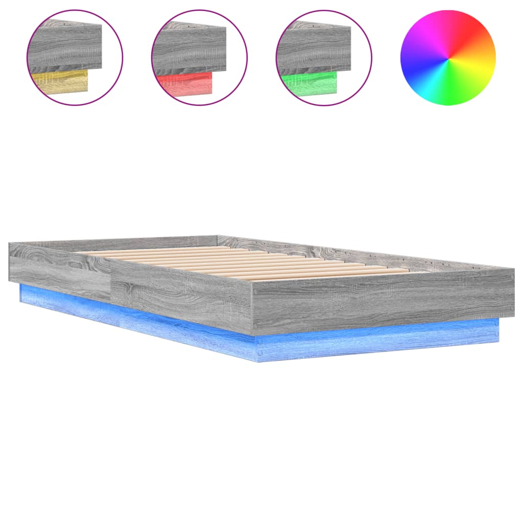 Okvir kreveta s LED svjetlima siva boja hrasta 75 x 190 cm