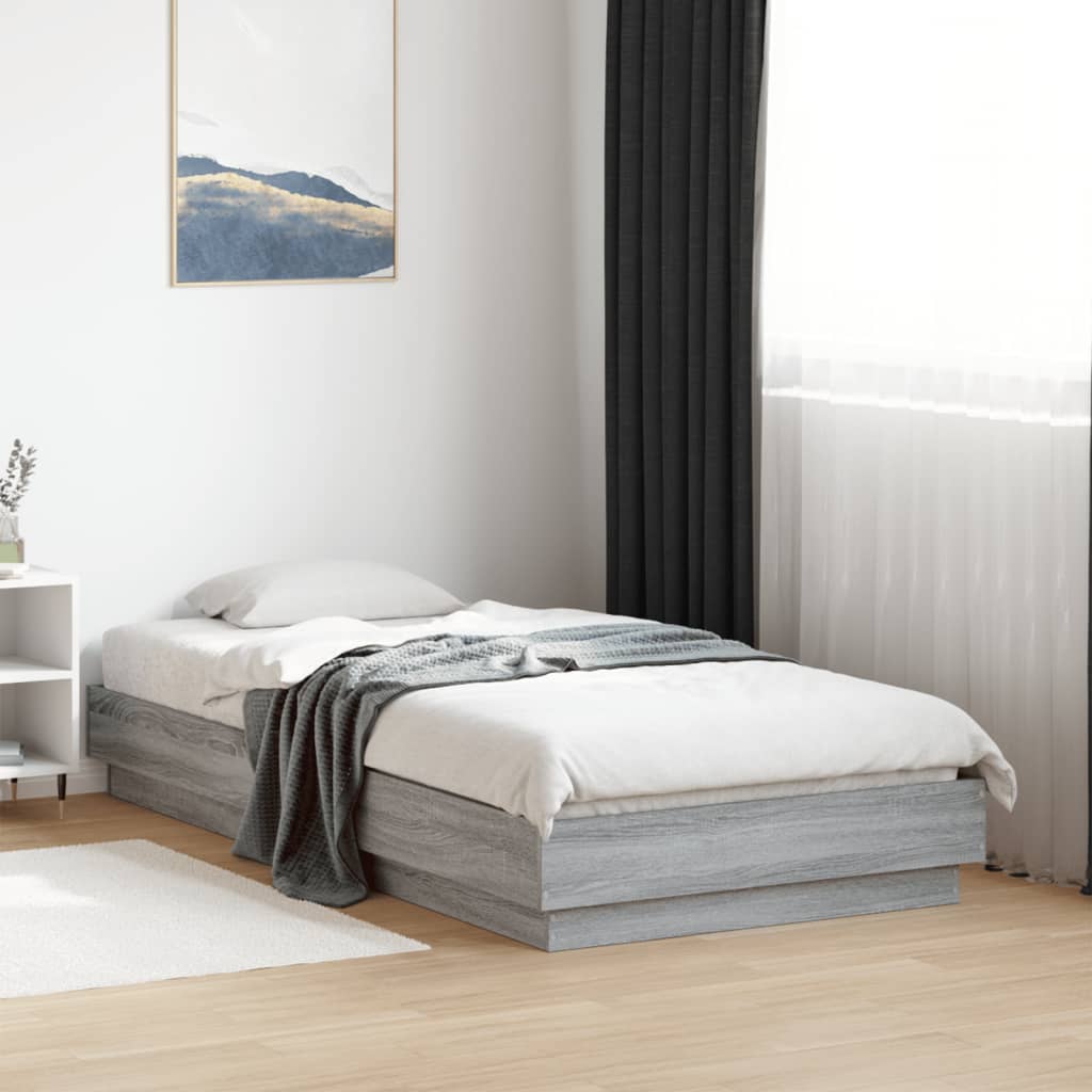 Okvir kreveta s LED svjetlima siva boja hrasta 75 x 190 cm