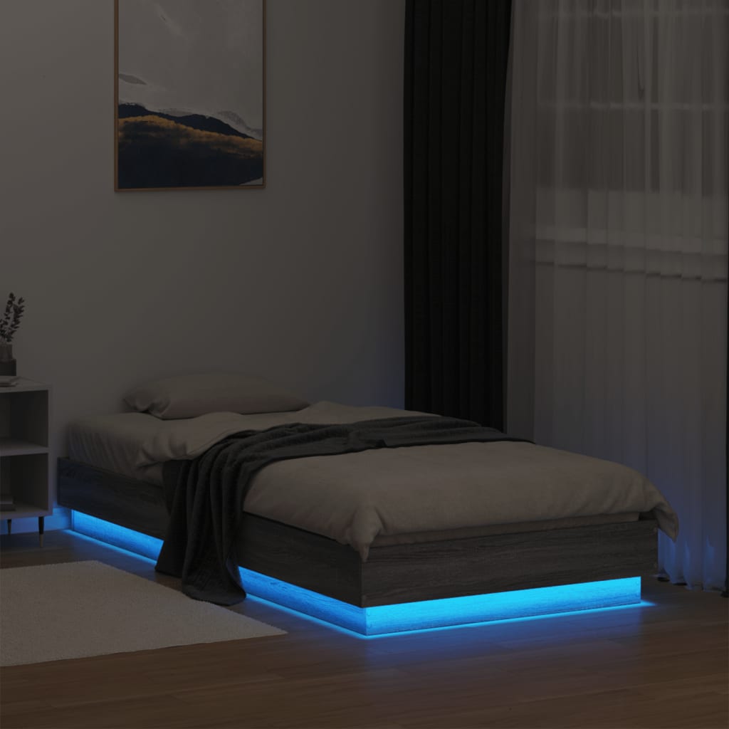 Okvir kreveta s LED svjetlima siva boja hrasta 75 x 190 cm