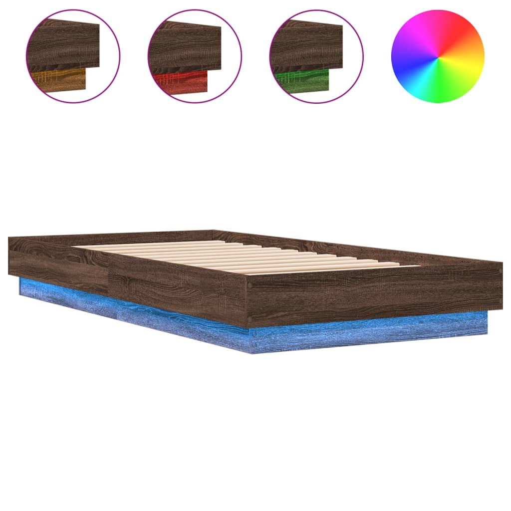 Okvir kreveta s LED svjetlima smeđa boja hrasta 75 x 190 cm
