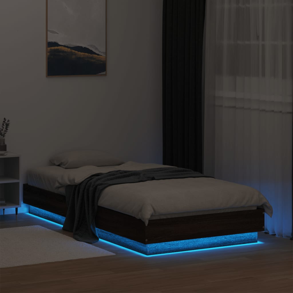 Okvir kreveta s LED svjetlima smeđa boja hrasta 75 x 190 cm