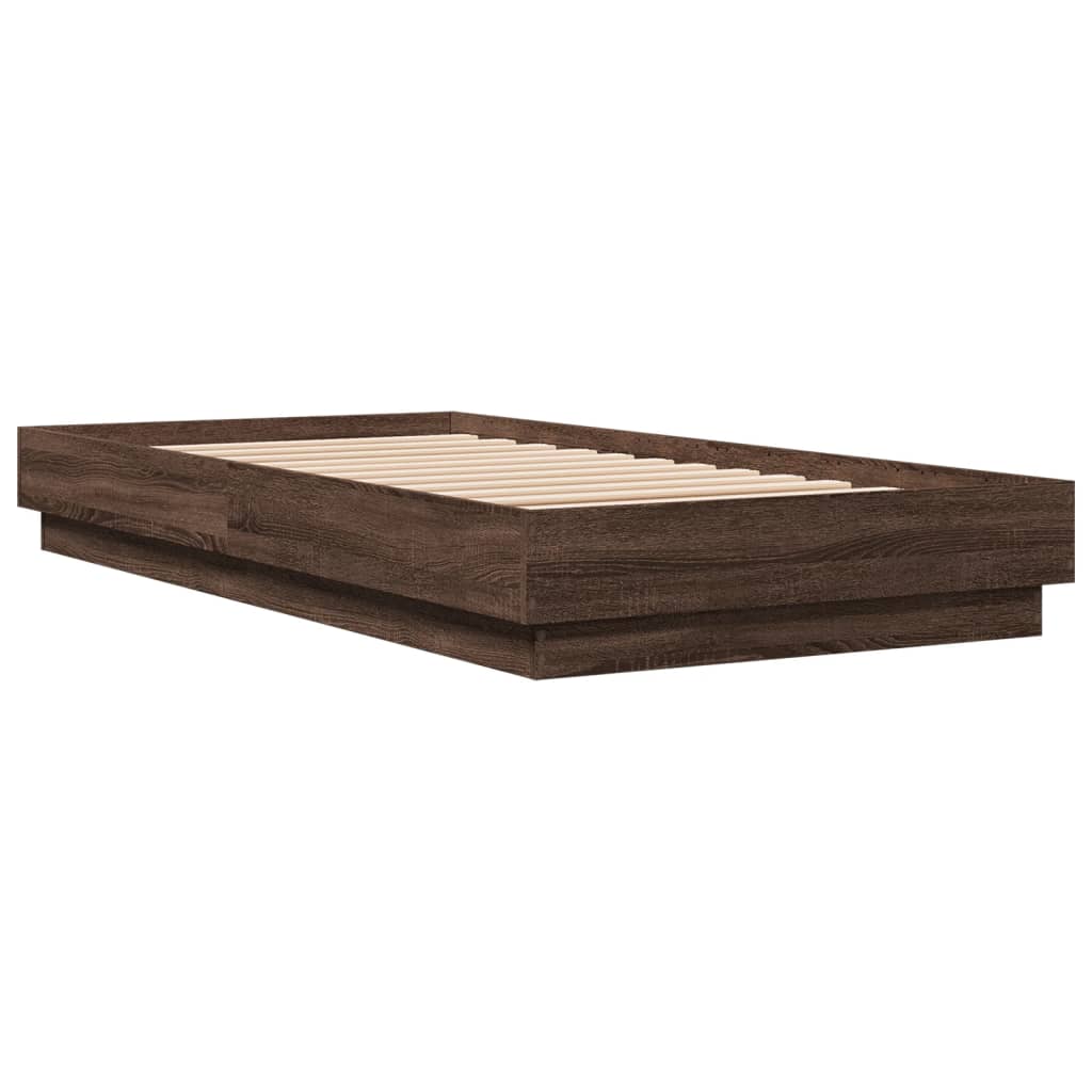 Okvir kreveta s LED svjetlima smeđa boja hrasta 75 x 190 cm