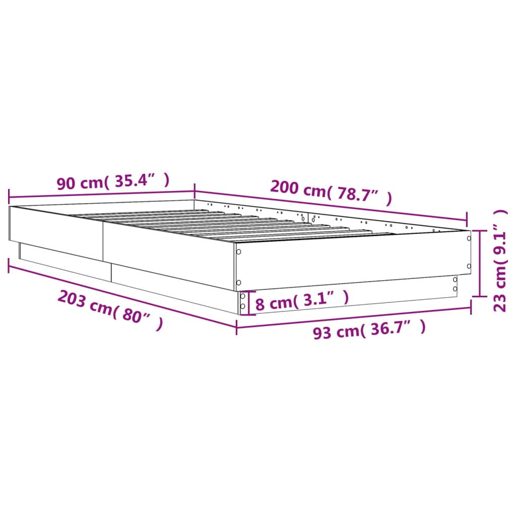 Okvir za krevet boja hrasta 90x200 cm od konstruiranog drva