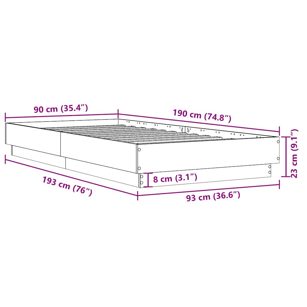 Okvir za krevet boja hrasta 90x190 cm od konstruiranog drva