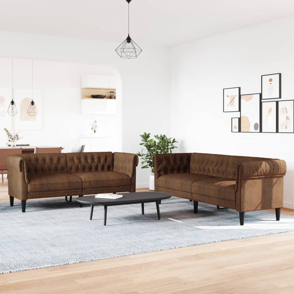 2-dijelni set sofa smeđi od tkanine