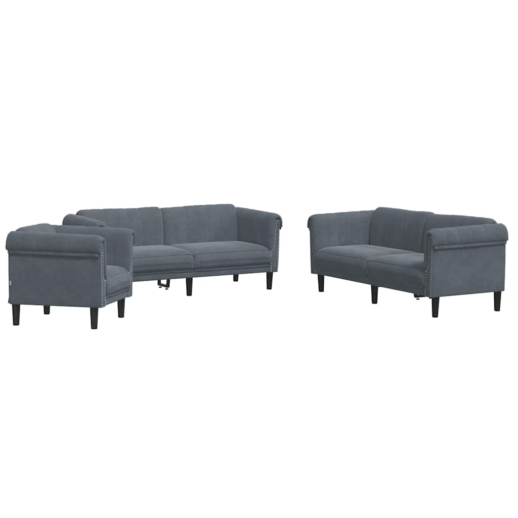 3-dijelni set sofa tamnosivi baršunasti