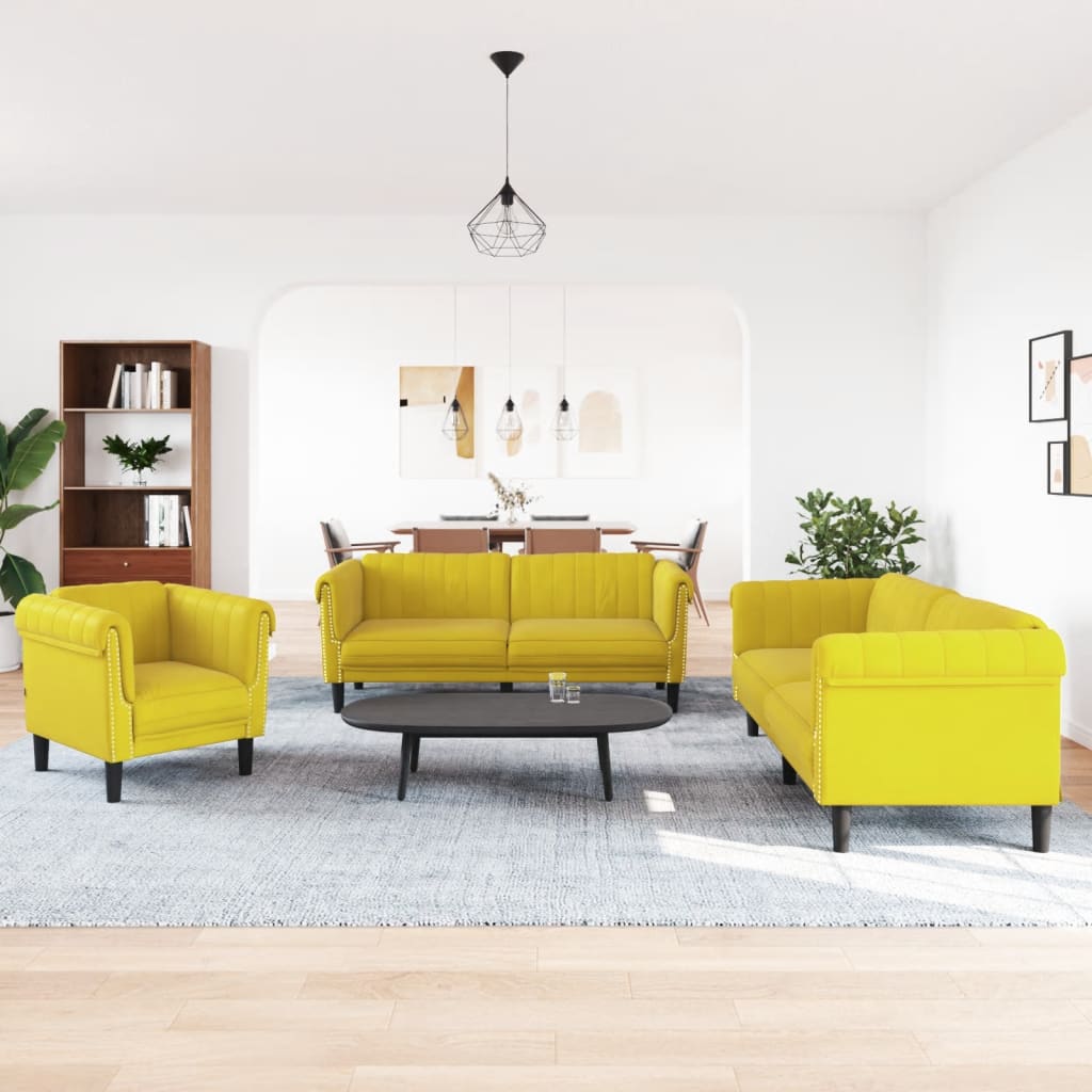 3-dijelni set sofa s žuti baršunast