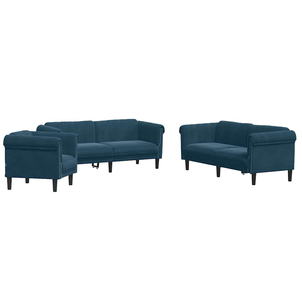 3-dijelni set sofa plavi baršunasti