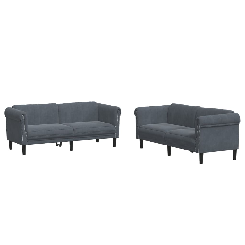 2-dijelni set sofa tamnosivi baršunasti