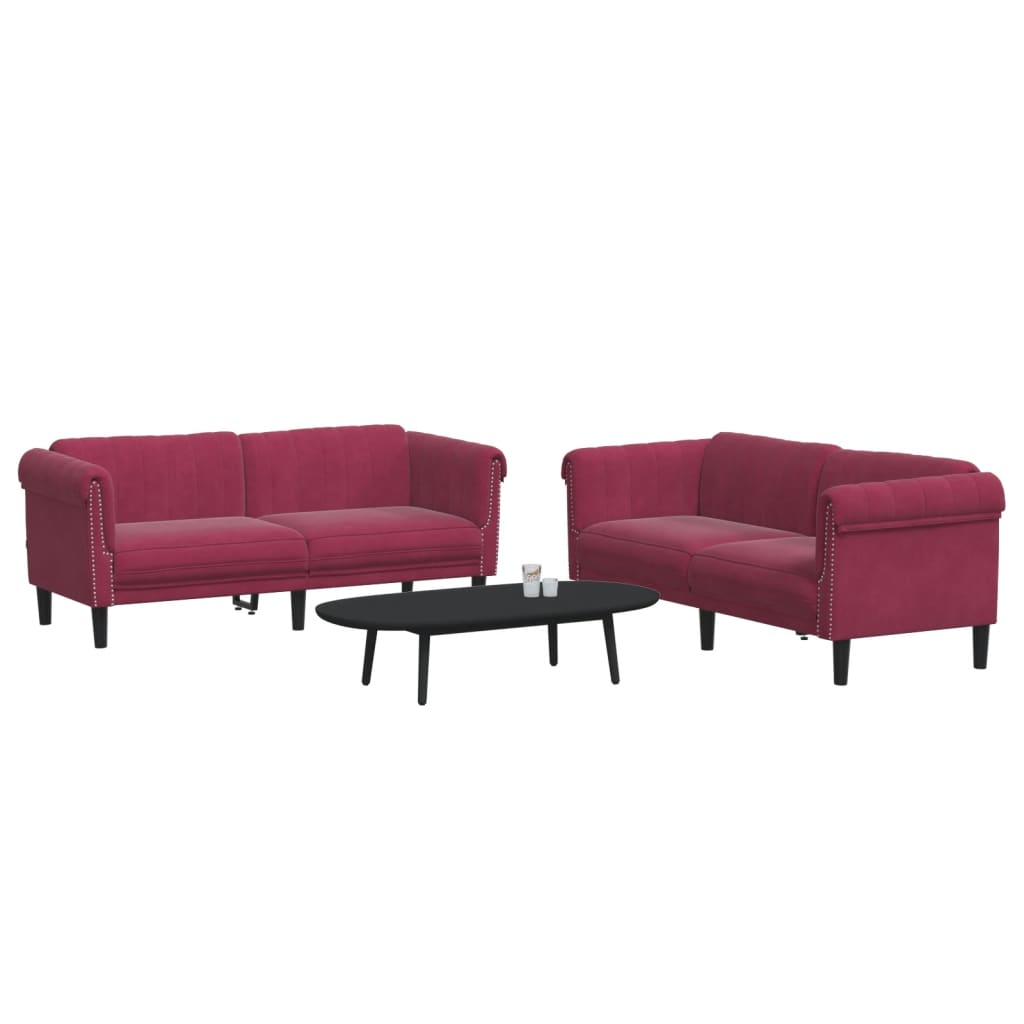2-dijelni set sofa crvena boja vina baršunasti