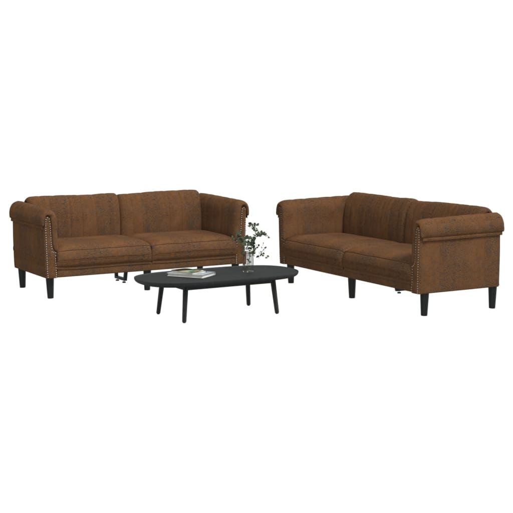 2-dijelni set sofa smeđi baršunasti