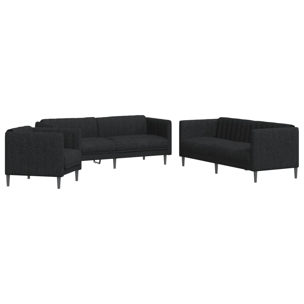 3-dijelni set sofa crni od tkanine