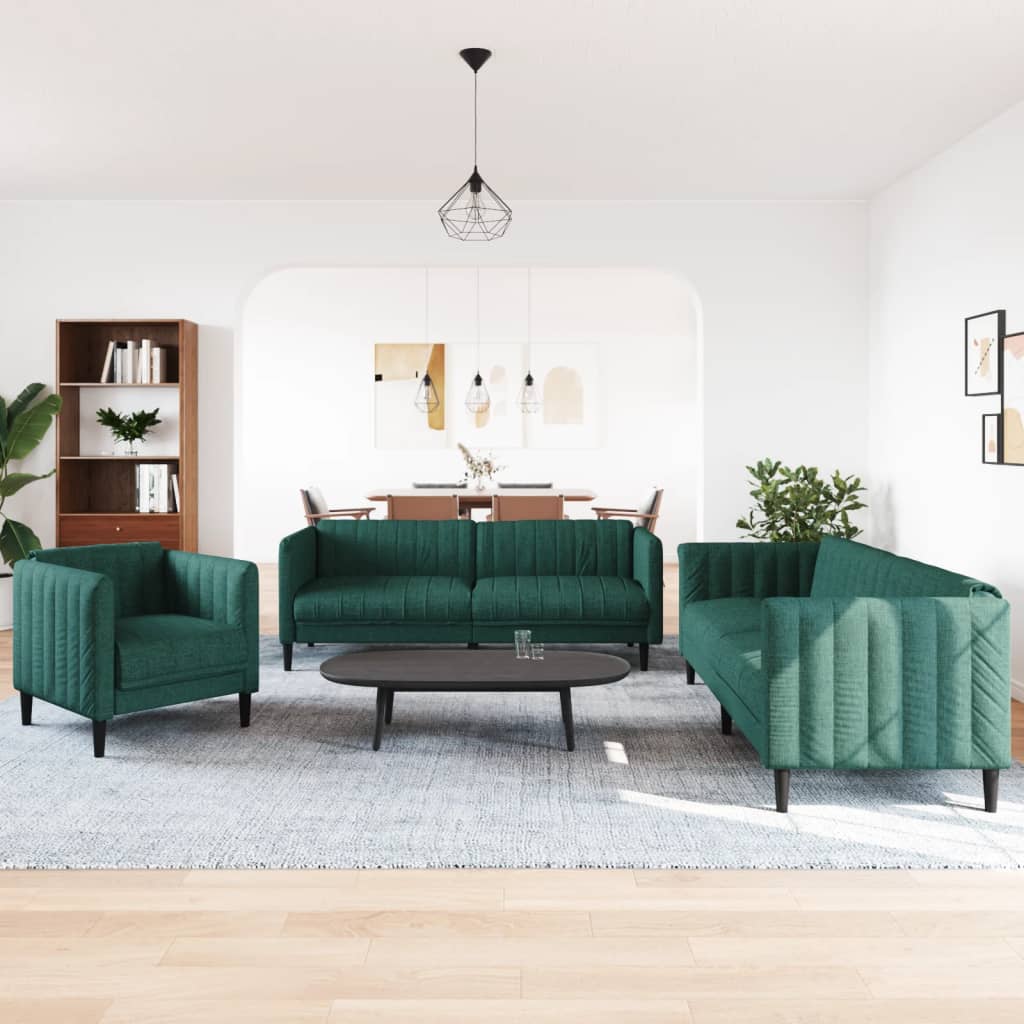 3-dijelni set sofa tamnozeleni od tkanine