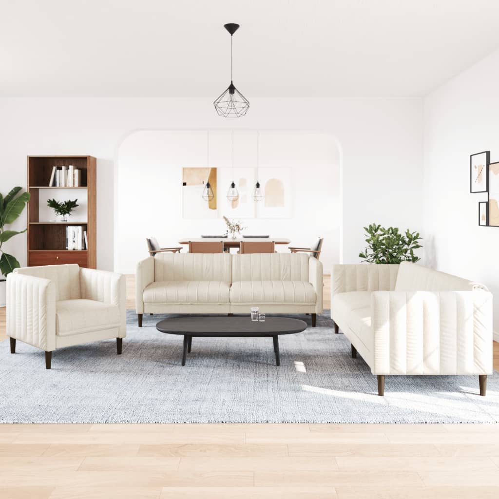 3-dijelni set sofa krem od mikrovlakana