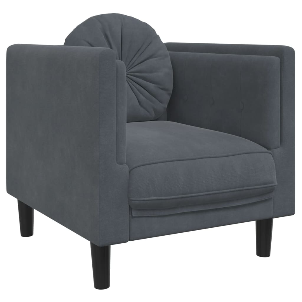 3-dijelni set sofa s jastucima tamnosivi baršunasti