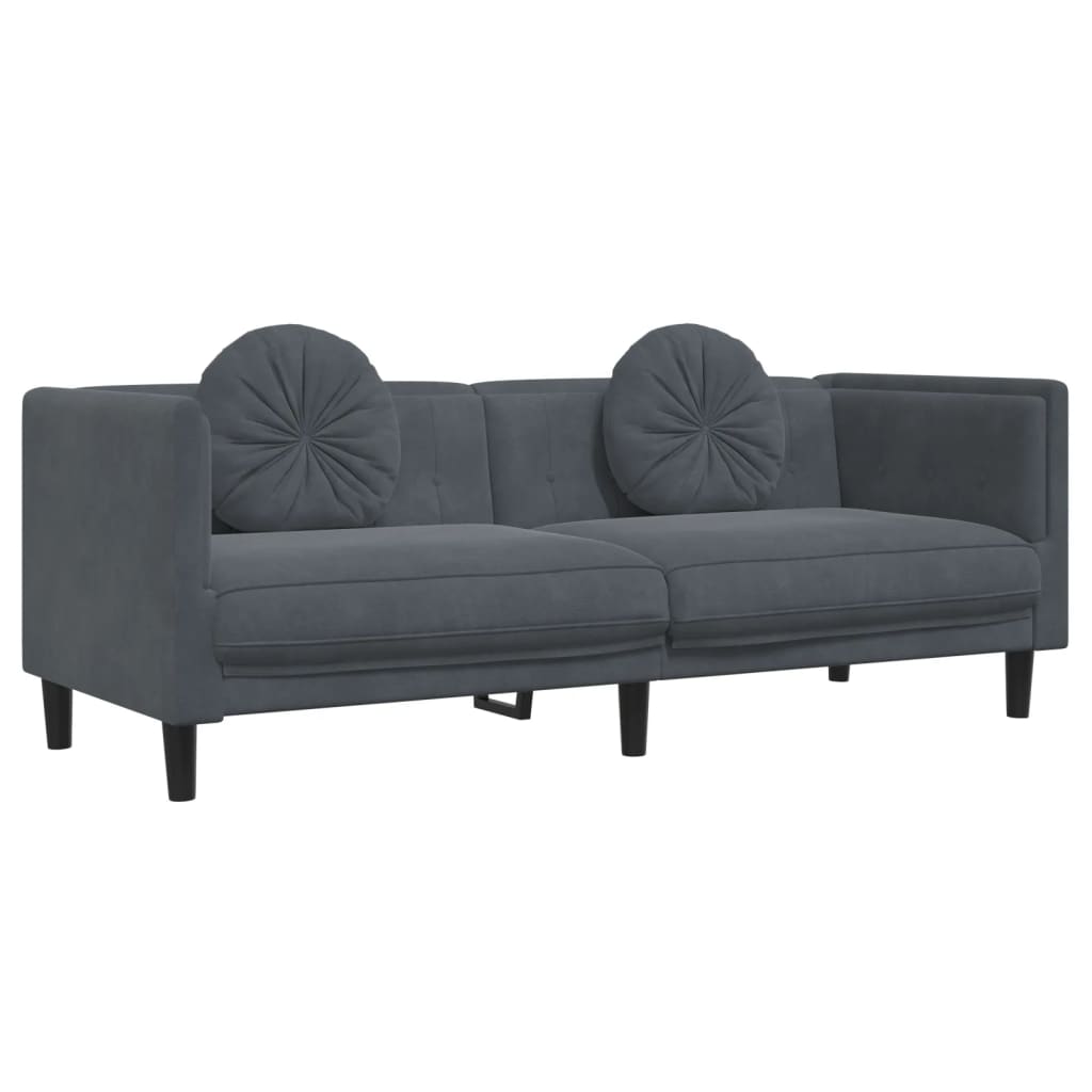 3-dijelni set sofa s jastucima tamnosivi baršunasti