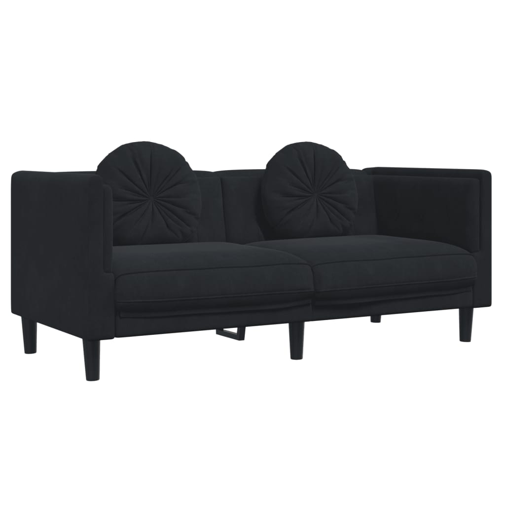 3-dijelni set sofa s jastucima crni baršunasti