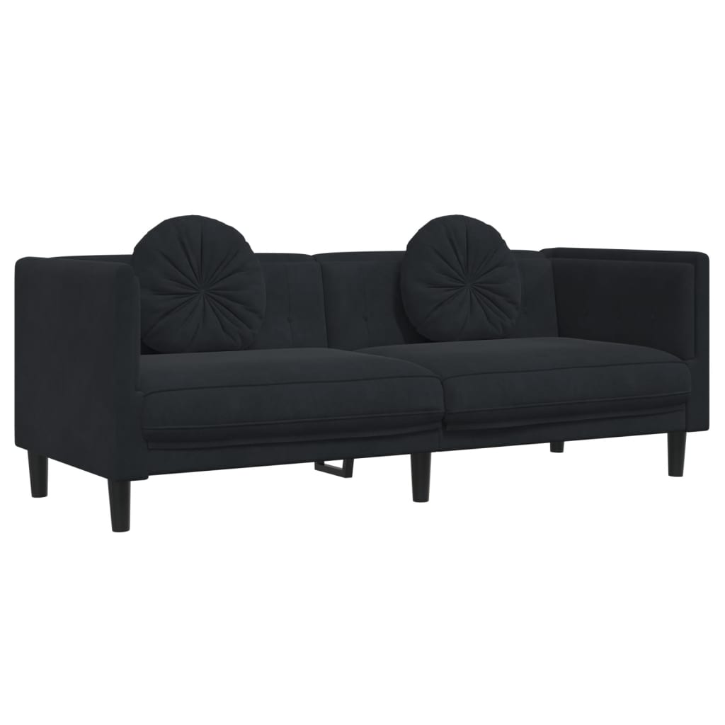 3-dijelni set sofa s jastucima crni baršunasti