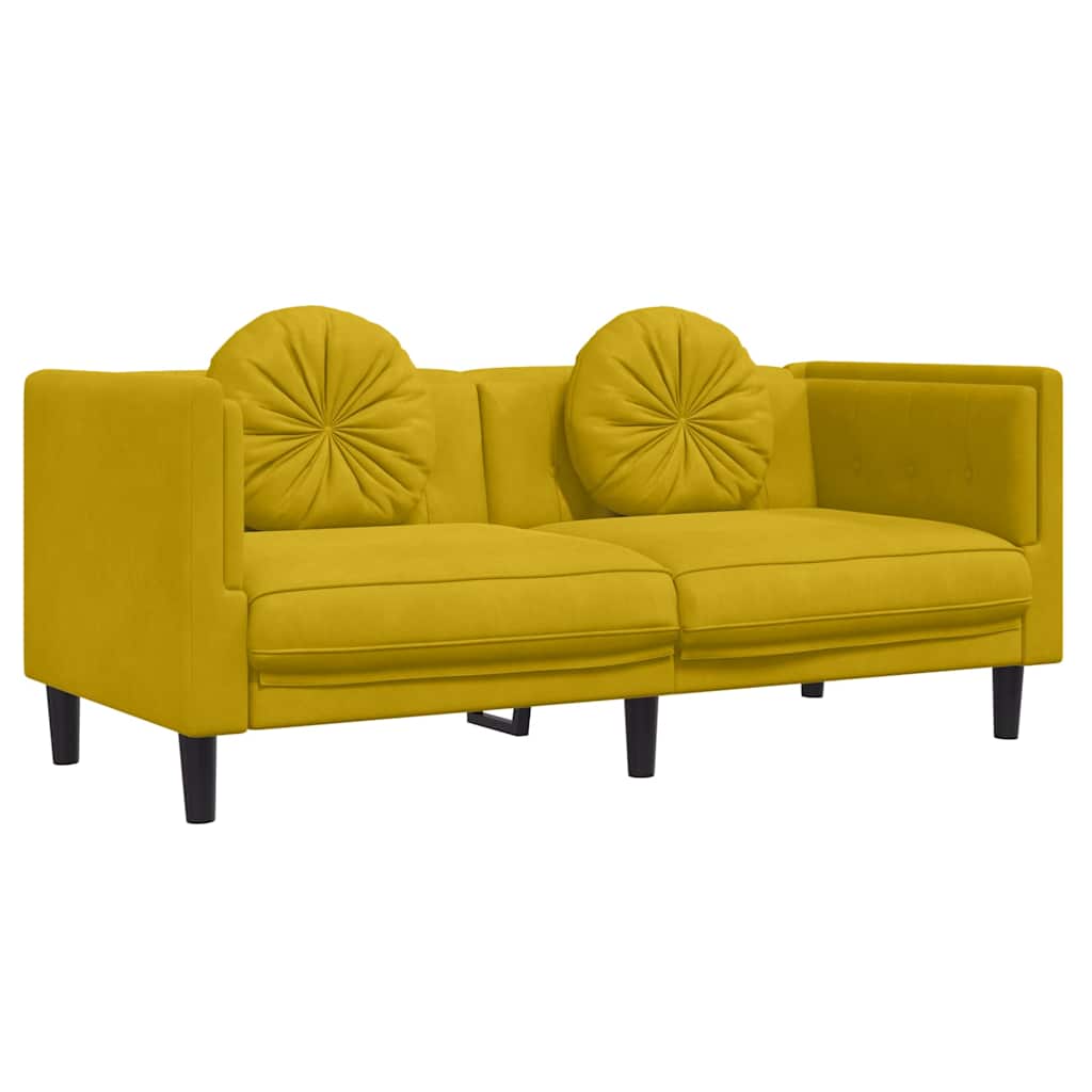 3-dijelni set sofa s jastucima žuti baršunasti