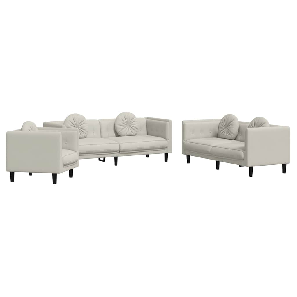 3-dijelni set sofa s jastucima krem baršunasti