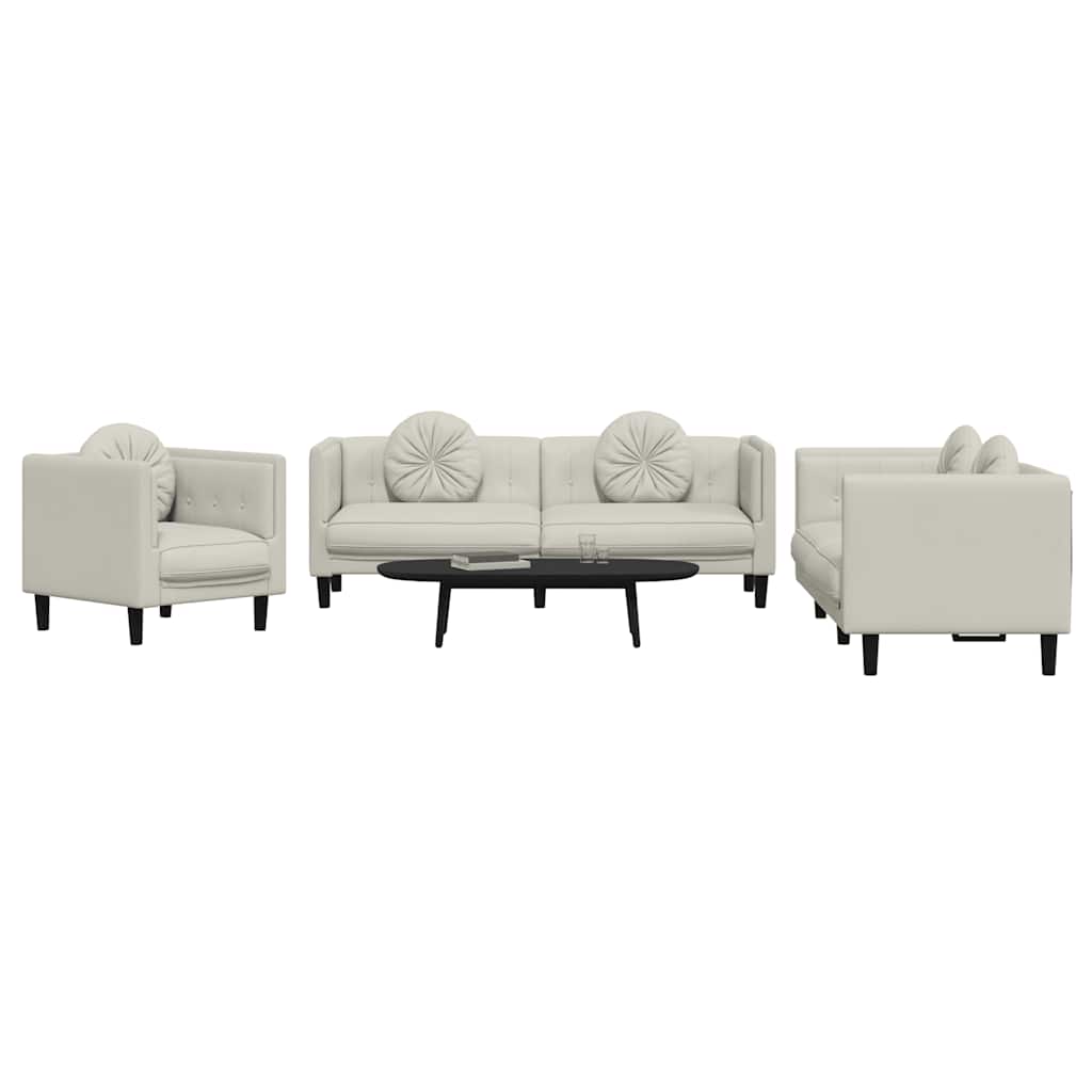 3-dijelni set sofa s jastucima krem baršunasti