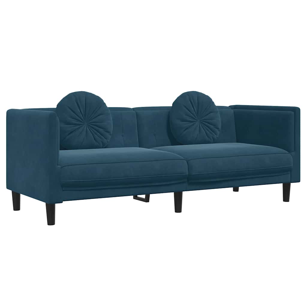 3-dijelni set sofa s jastucima plavi baršunasti