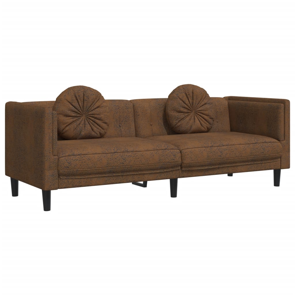 3-dijelni set sofa s jastucima smeđi baršunasti