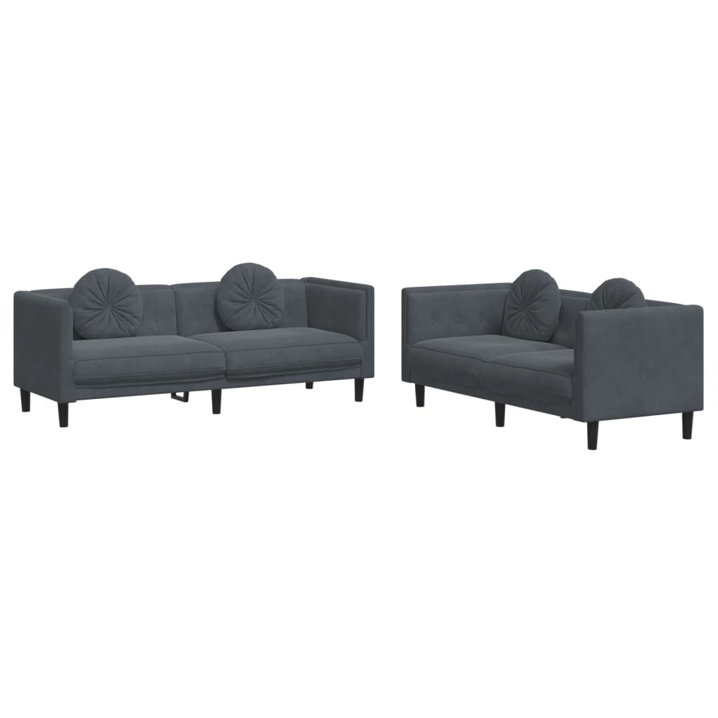 2-dijelni set sofa s jastucima tamnosivi baršunasti
