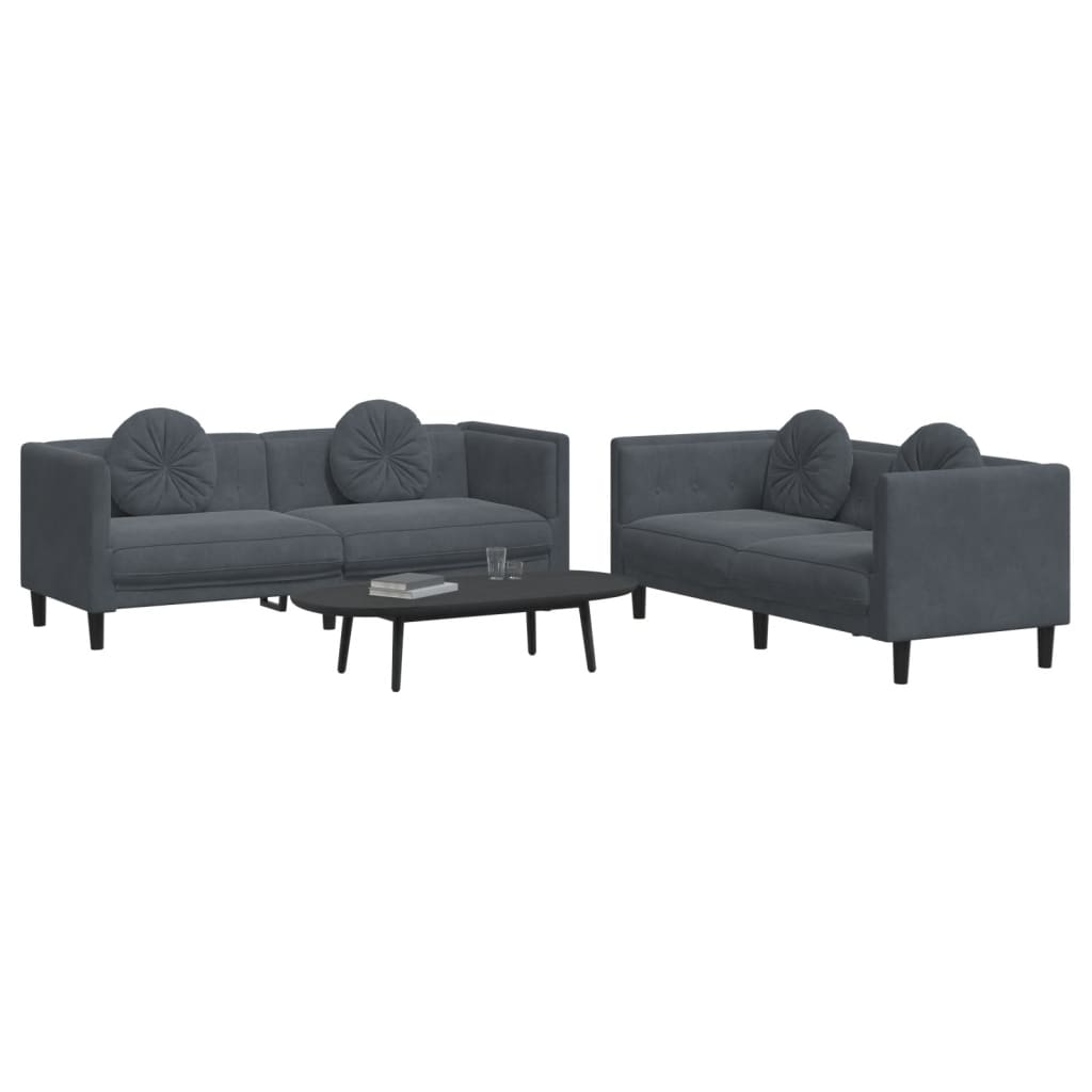 2-dijelni set sofa s jastucima tamnosivi baršunasti