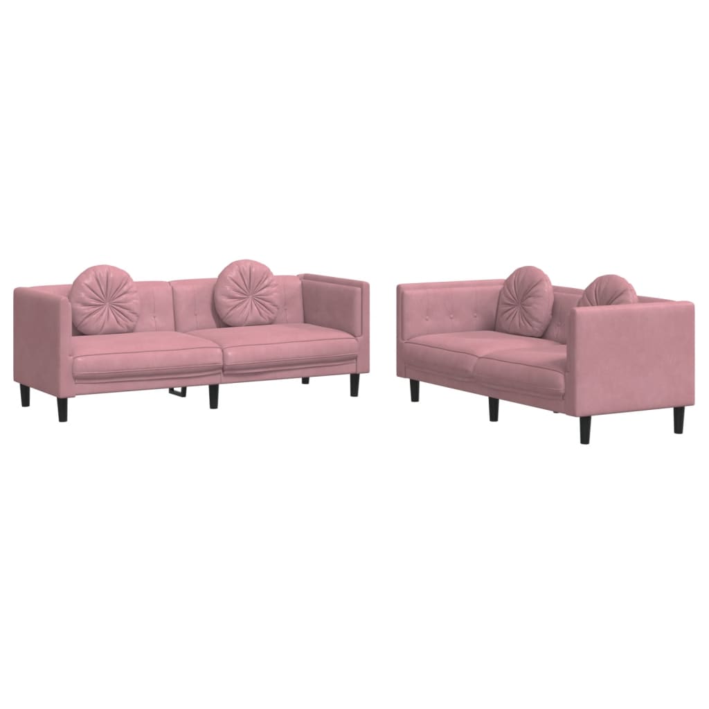 2-dijelni set sofa s jastucima ružičasti baršunasti