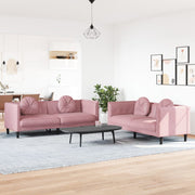 2-dijelni set sofa s jastucima ružičasti baršunasti