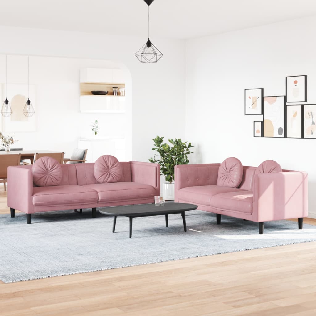2-dijelni set sofa s jastucima ružičasti baršunasti