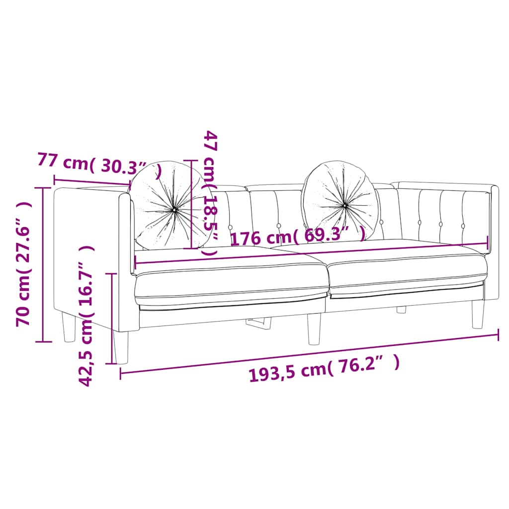 2-dijelni set sofa s jastucima crvena boja vina baršunasti