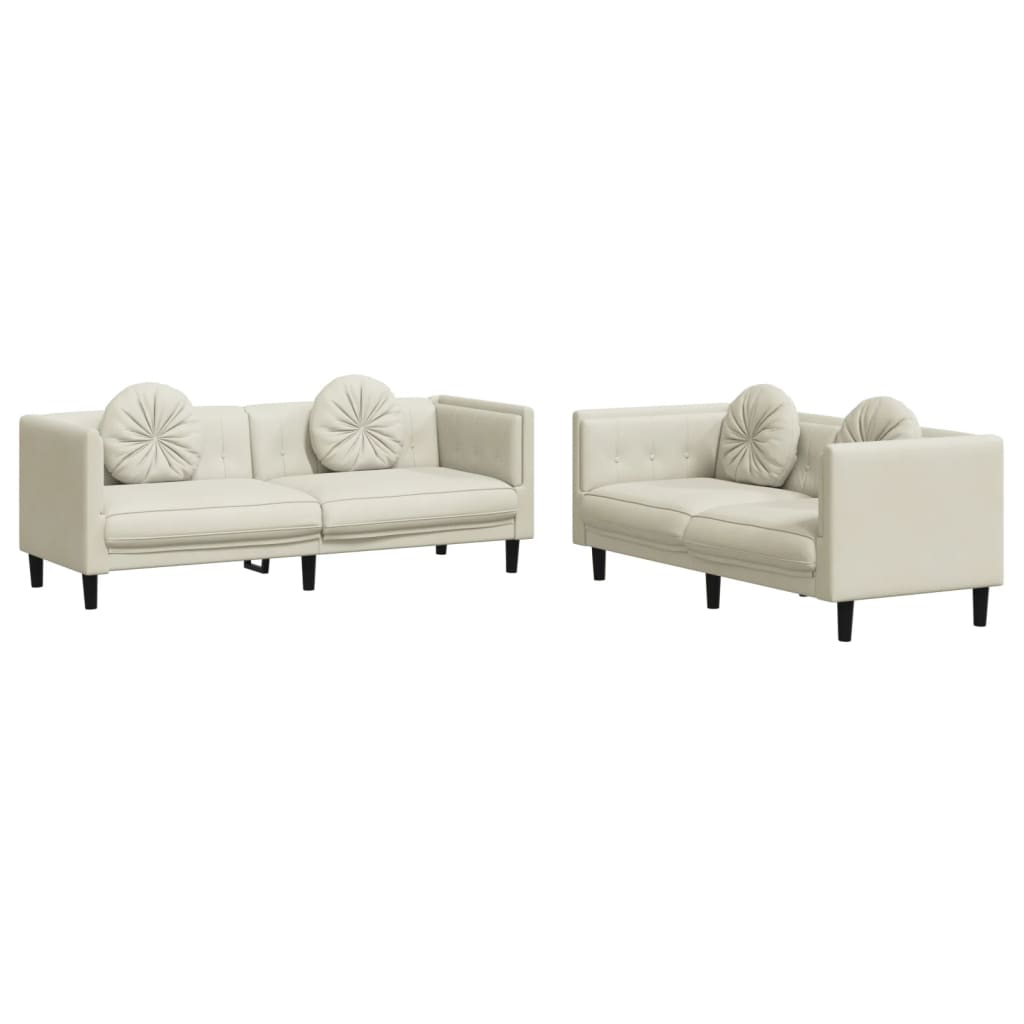2-dijelni set sofa s jastucima krem baršunasti