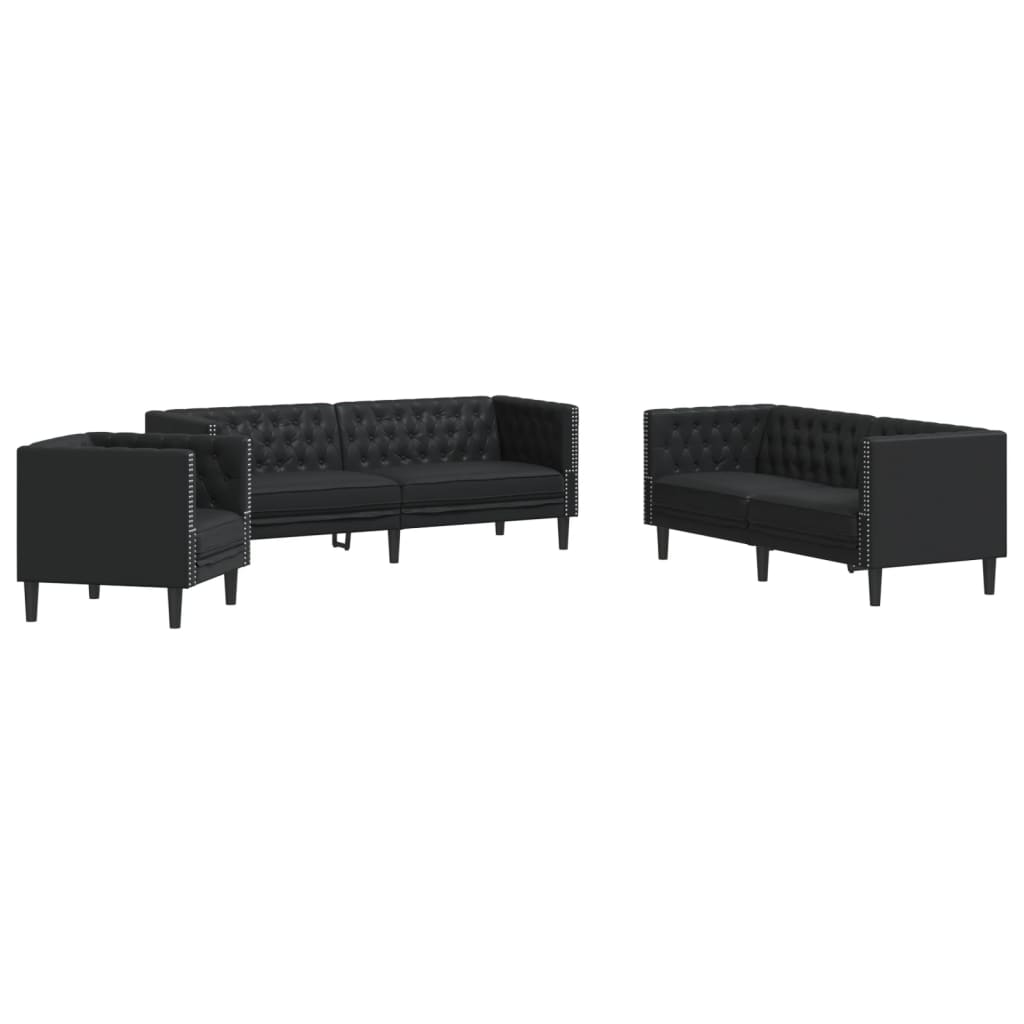 3-dijelna sofa Chesterfield crna umjetna koža