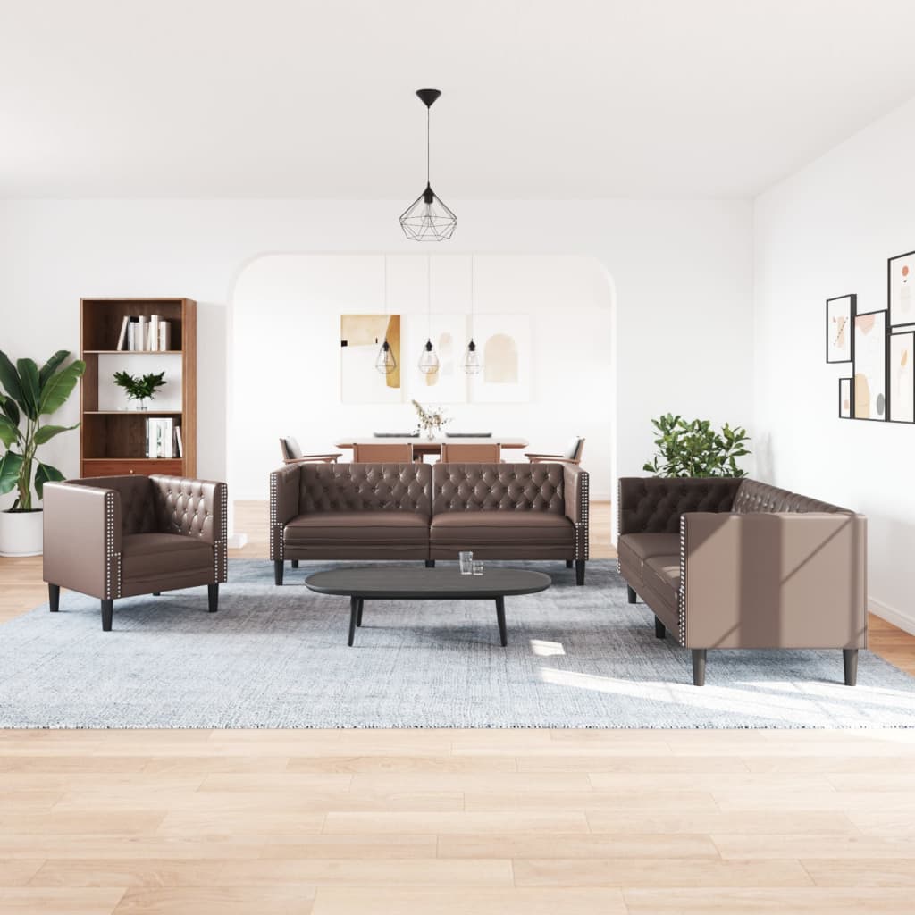Chesterfield garnitura od 3 dijela, smeđa, umjetna koža