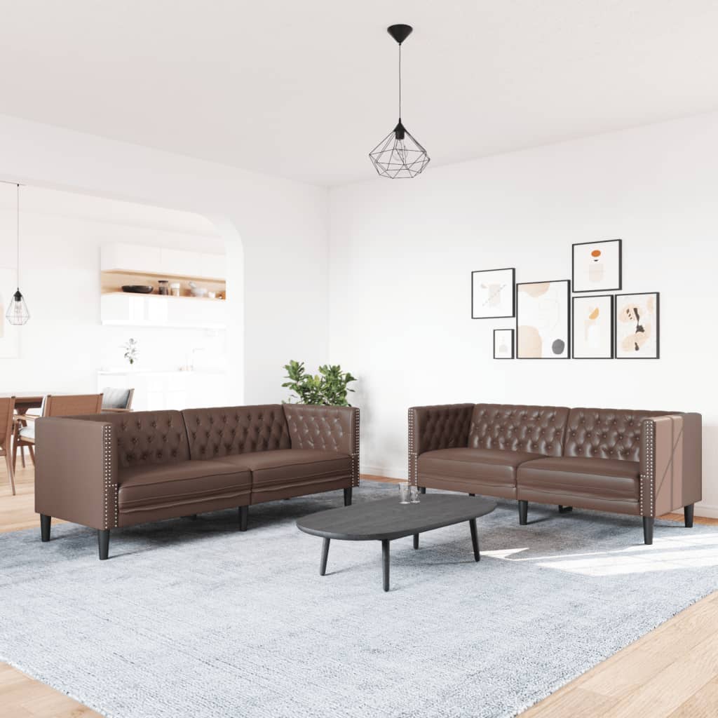 Chesterfield garnitura od 2 dijela, smeđa, umjetna koža