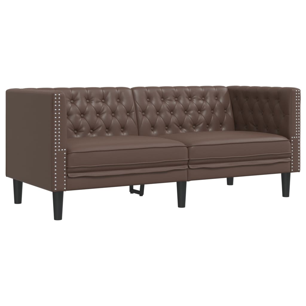Chesterfield garnitura od 2 dijela, smeđa, umjetna koža