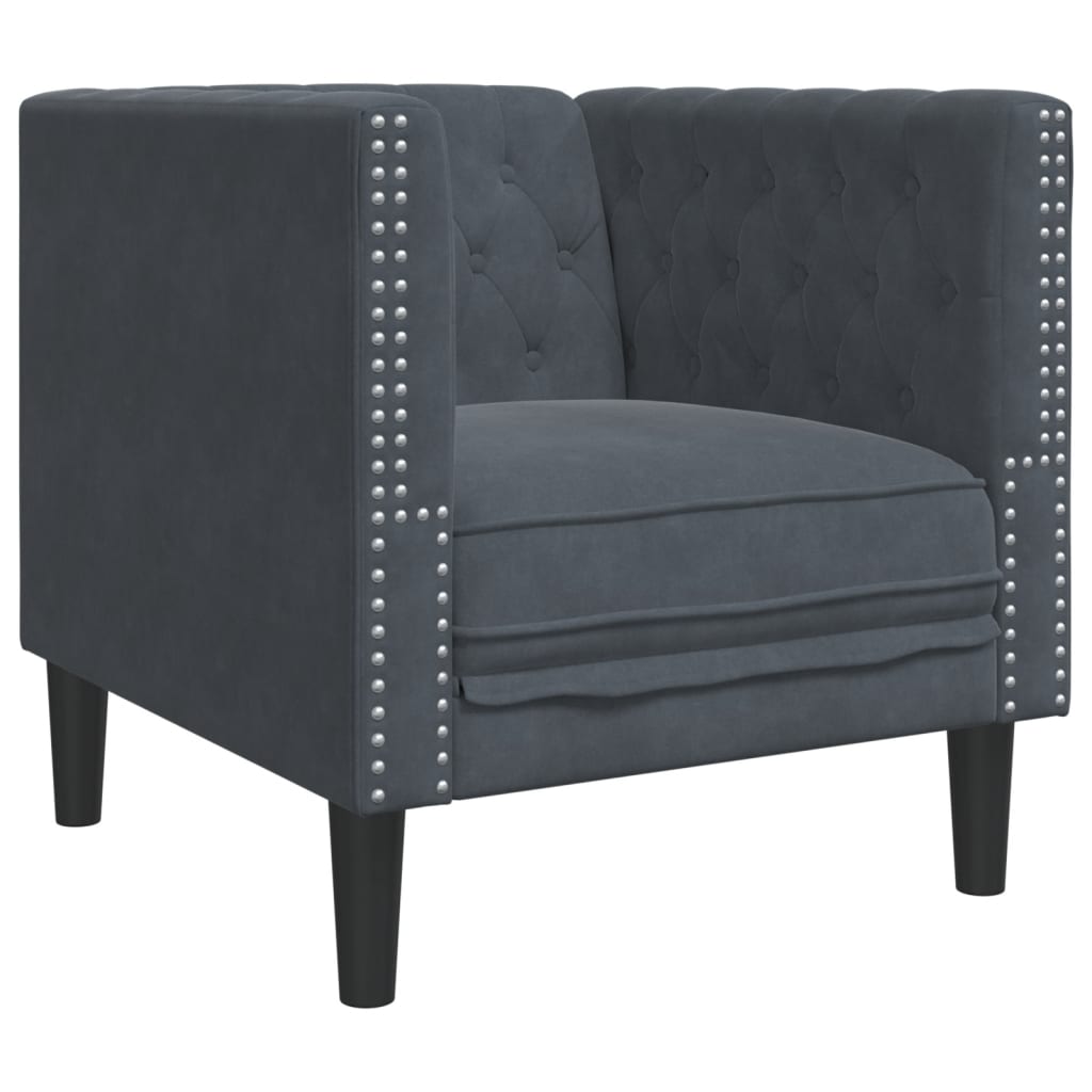 3-dijelni set sofa Chesterfield tamnosivi baršunasti