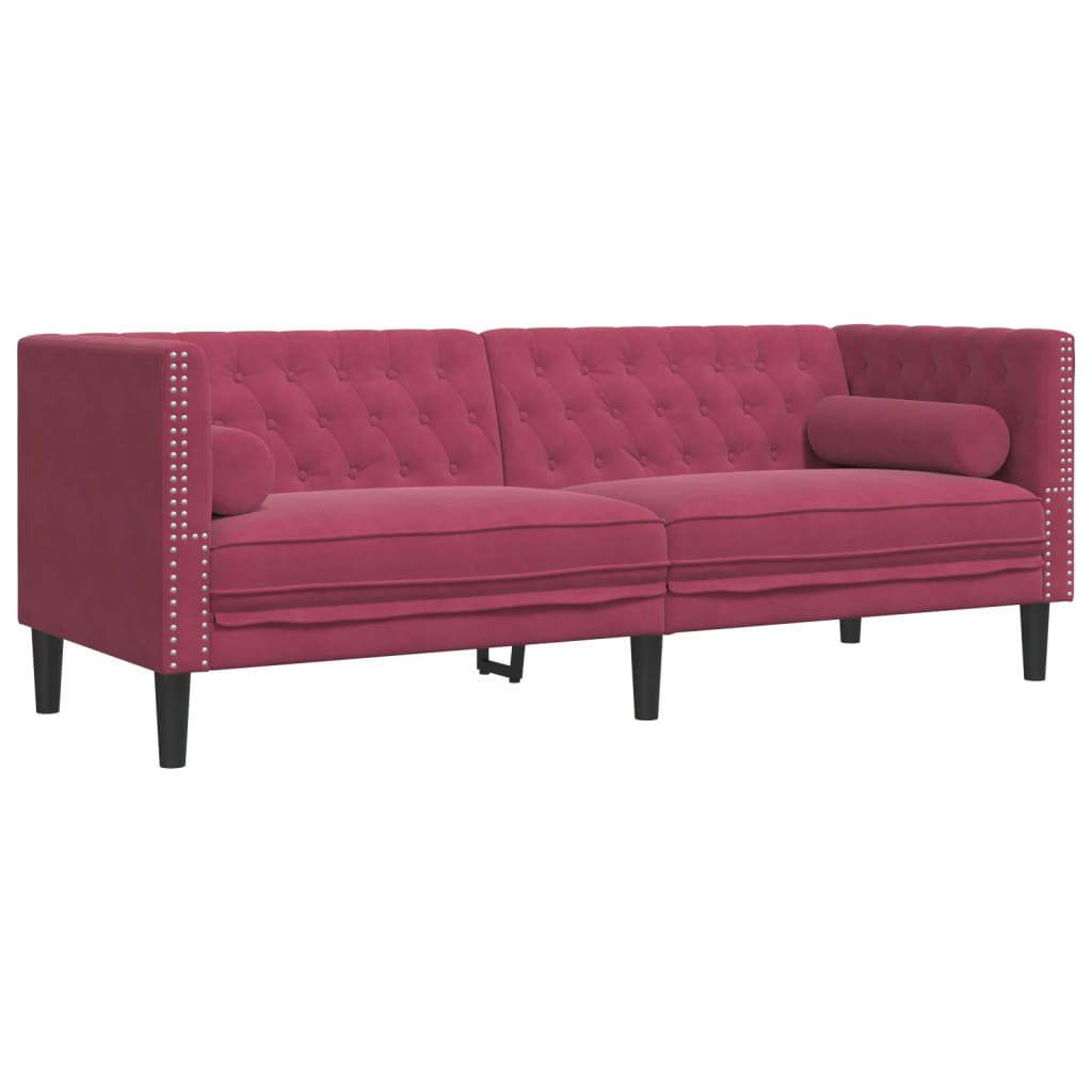 3-dijelni set sofa Chesterfield crvena boja vina baršunasti