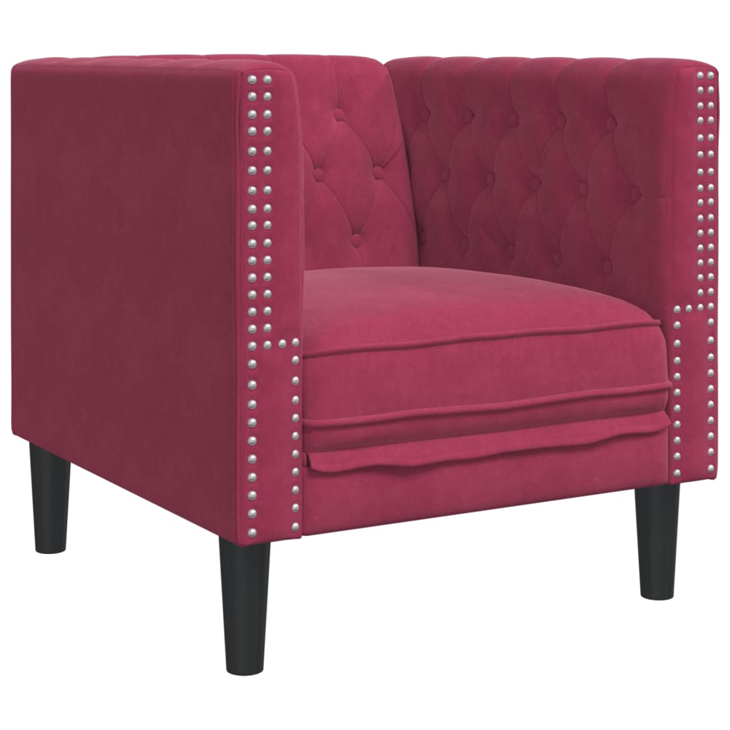 3-dijelni set sofa Chesterfield crvena boja vina baršunasti
