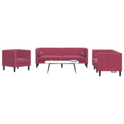 3-dijelni set sofa Chesterfield crvena boja vina baršunasti