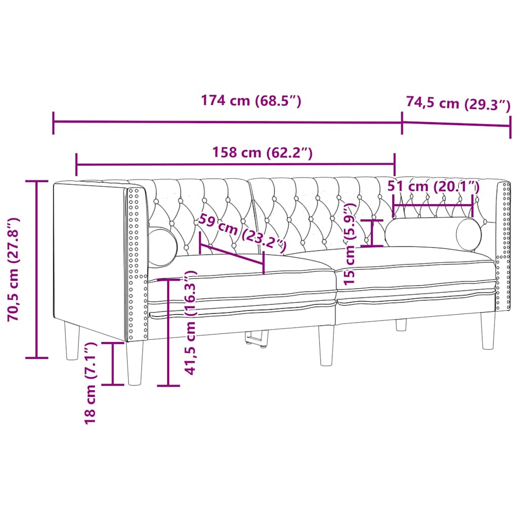 3-dijelni set sofa Chesterfield crni baršunasti