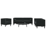 3-dijelni set sofa Chesterfield crni baršunasti