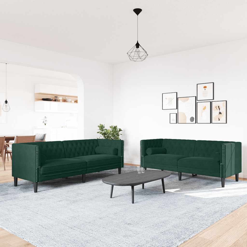2-dijelni set sofa Chesterfield tamnozeleni baršunasti